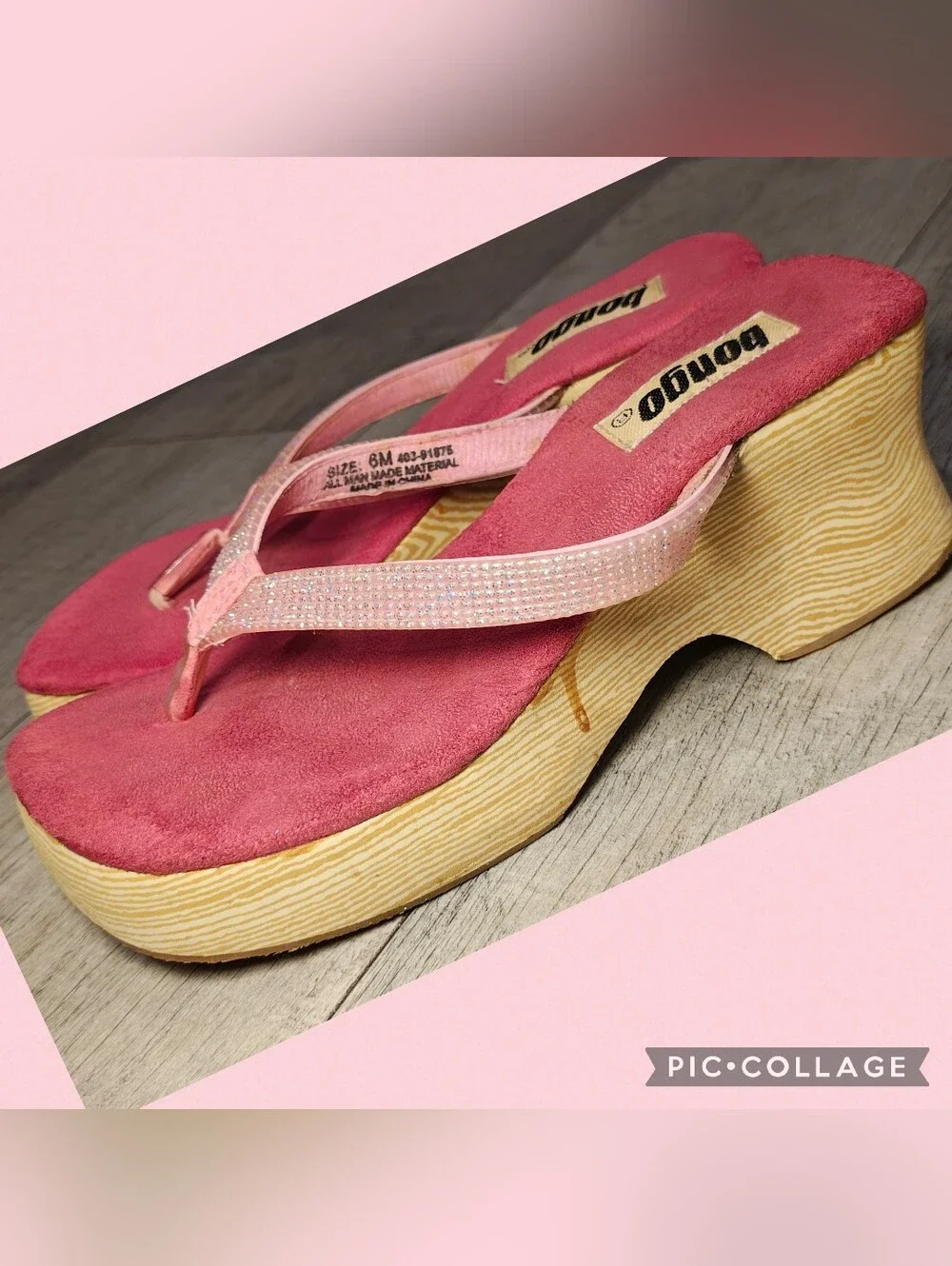 🍧Vintage Y2K BONGO Hot Pink Rhinestone Platform Wedge Sandals🍧